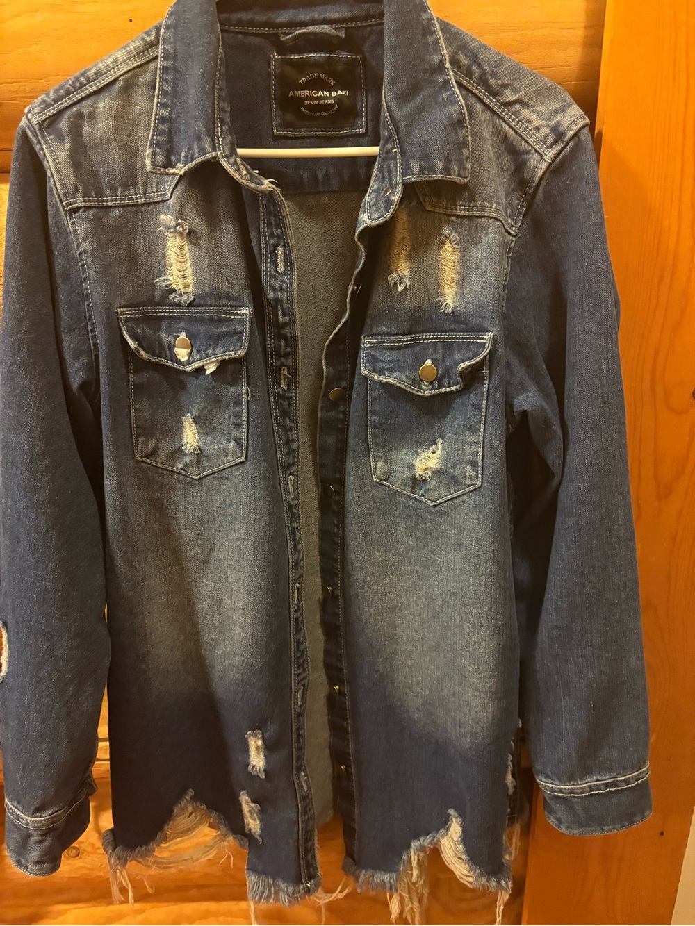 American Bazi Distressed Dark Blue Denim Jacket
